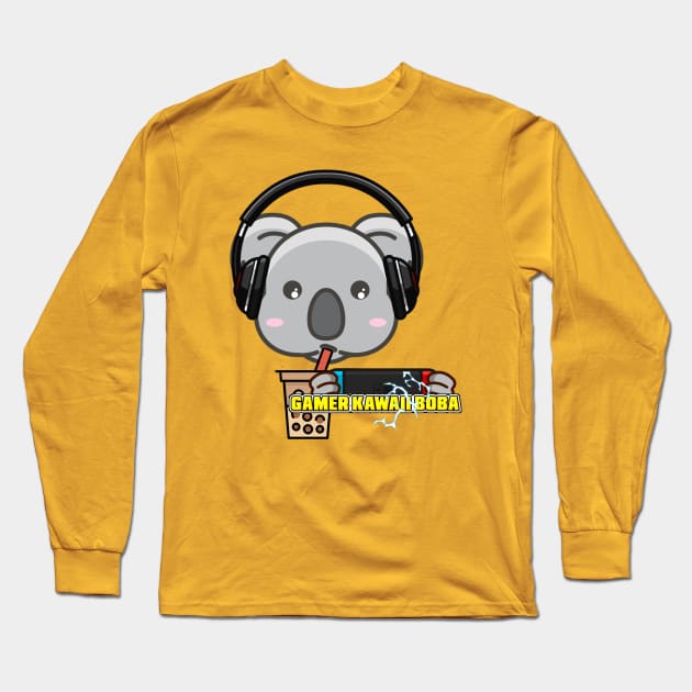 Cute Cartoon Kawaii Koala Gamer  Drinking Boba Long Sleeve T-Shirt by Bubbly Tea